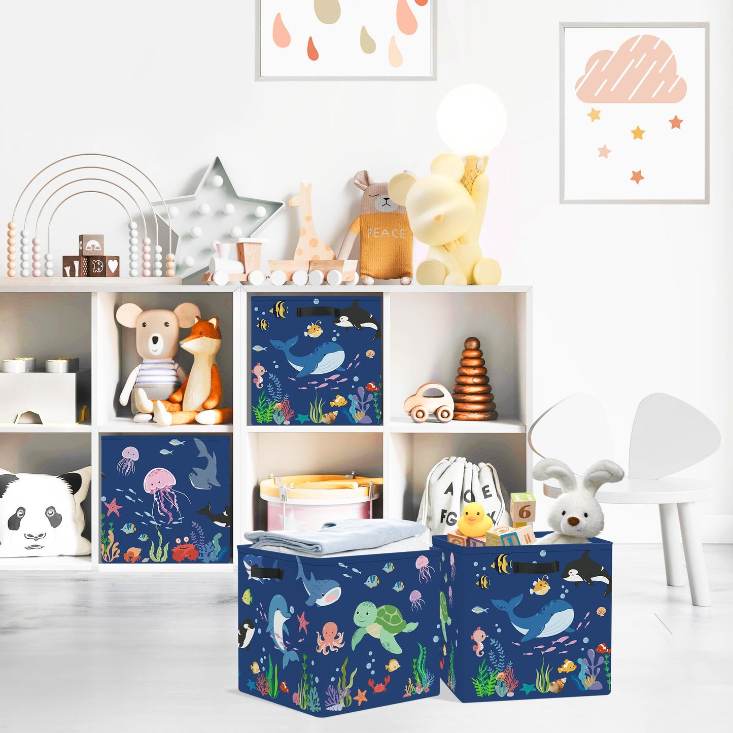 Clastyle 3 pcs Ocean Animals Cube Storage Boxes for Shelves Kallax Boxes