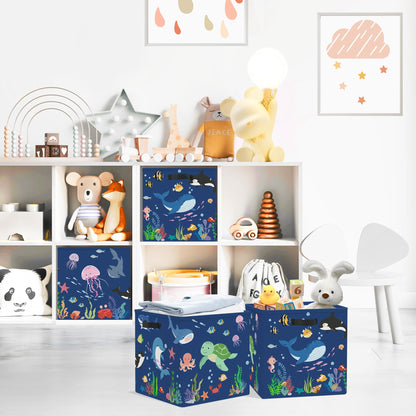 Clastyle 3 pcs Ocean Animals Cube Storage Boxes for Shelves Kallax Boxes