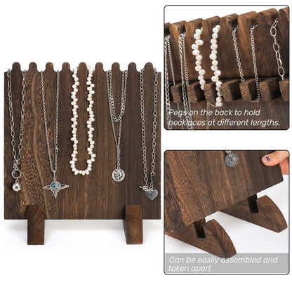 ZOOFOX Set of 2 Wood Necklace Display Stand for Selling, Freestanding Jewelry Easel Display Stand for 16 Necklaces