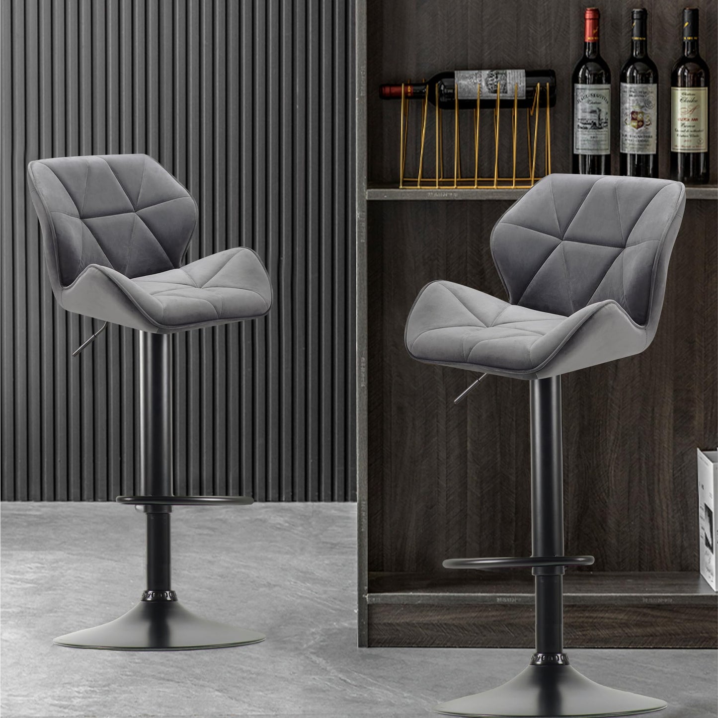 WangPangzi Set of 2 Velvet Bar Stools with Footrest,Adjustable Height & 360° Swivel, Gas Lift Counter Stools for Kitchen Island, Home Bar