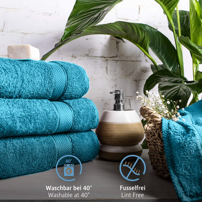 Komfortec Set of 2 hand towels 50 x 100 cm made from 100% cotton, 470 g/m², terry towelling, soft, turquoise
