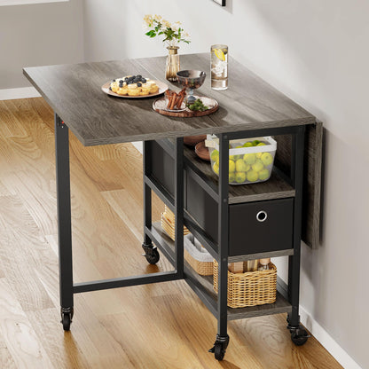 YITAHOME Folding Dining Table with Storage Drawers, Grey Oak and Black