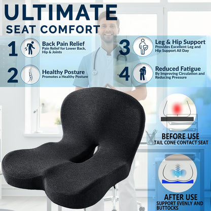SICOUSOK Memory Foam Seat Cushion for Truck Drivers Office Chairs Wheelchair Ergonomic Seat Cushion for Back, Tailbone