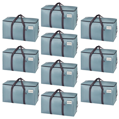 VENO 10 Pack Extra Large Moving Bags with Zippers & Carrying Handles, Heavy-Duty Storage Tote Moving Boxes for Space Saving (Light Blue-10 Pack)