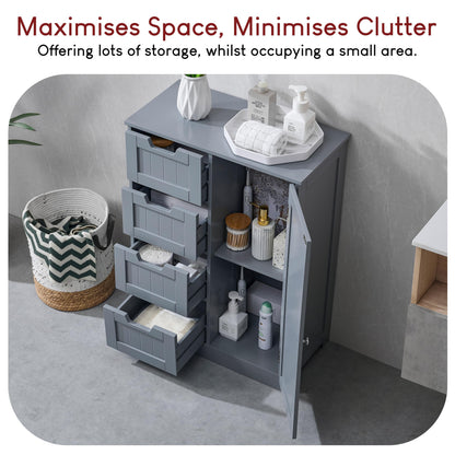 Bath Vida Priano Freestanding 4 Drawer 1 Door Bathroom Floor Cabinet, Grey