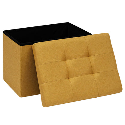 PINPLUS Linen Ottoman Storage Box with Lid, 42x32x32 cm, Ginger Yellow