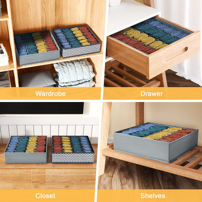 DIMJ 3 Pack Drawer Organisers 24 Cells Sock Organiser Foldable Underwear Drawer Organiser Fabric Drawer Divider Storage Boxes for Socks, Belts, Grey