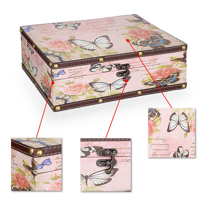 SUMNACON Vintage Treasure Storage Box with Latch 27.2*21.5*9.4cm, Butterfly