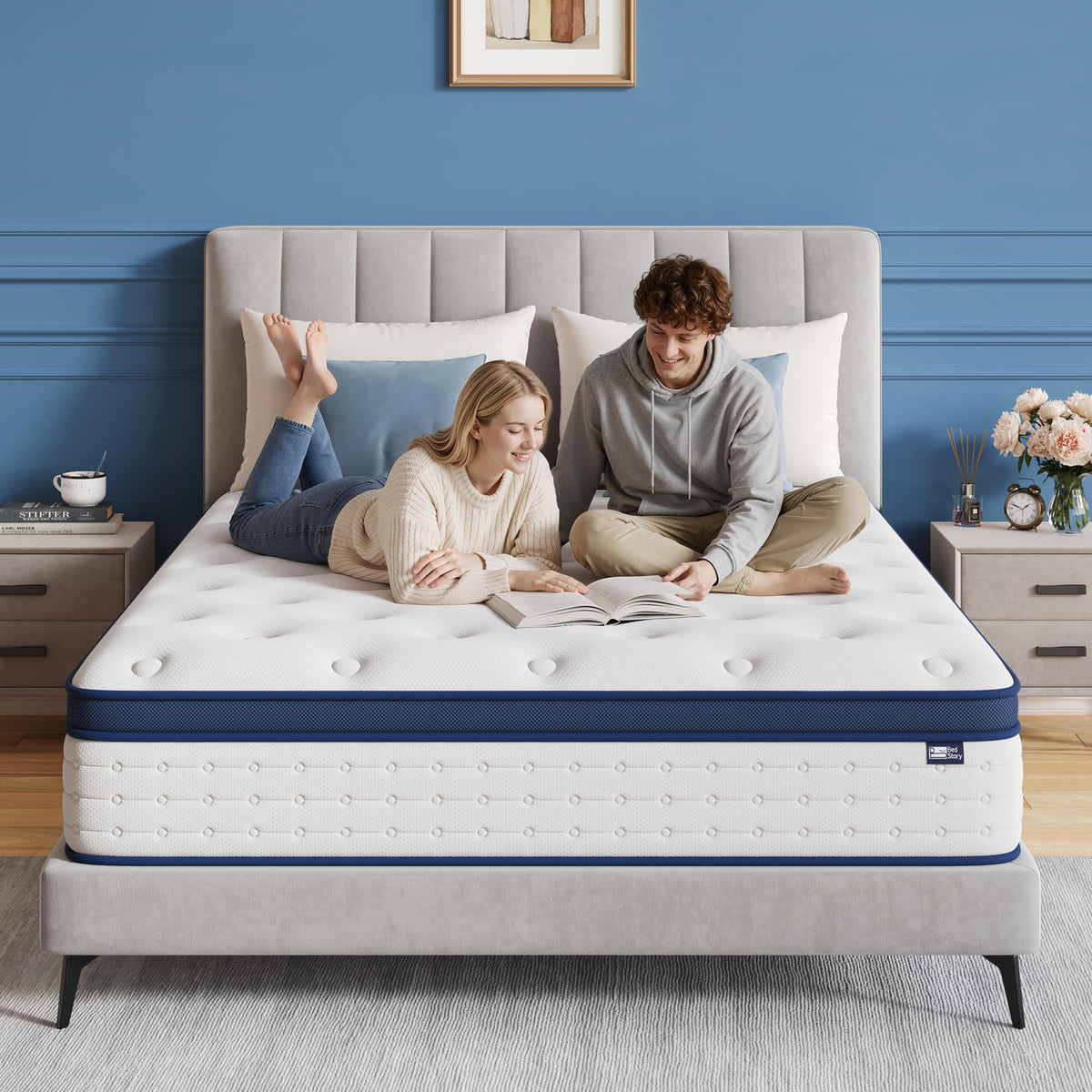 BedStory Double Mattress 4FT6, 10.3 Inch Hybrid Mattress, 7-Zone Mattress with Breathable Foam and Individually Pocket Sprung Firm- Extra Lumbar