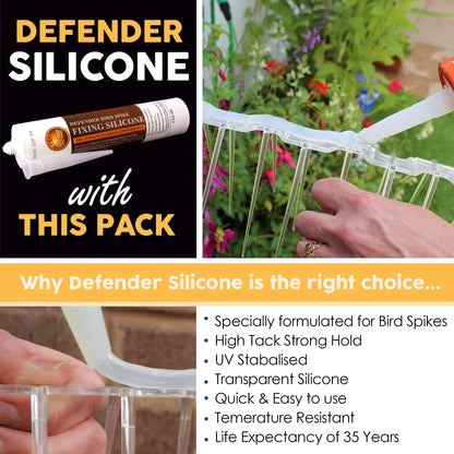 Defender Bird Spikes | Wide Plastic | Glue | Guide | 6 Metre | Various Size Packs