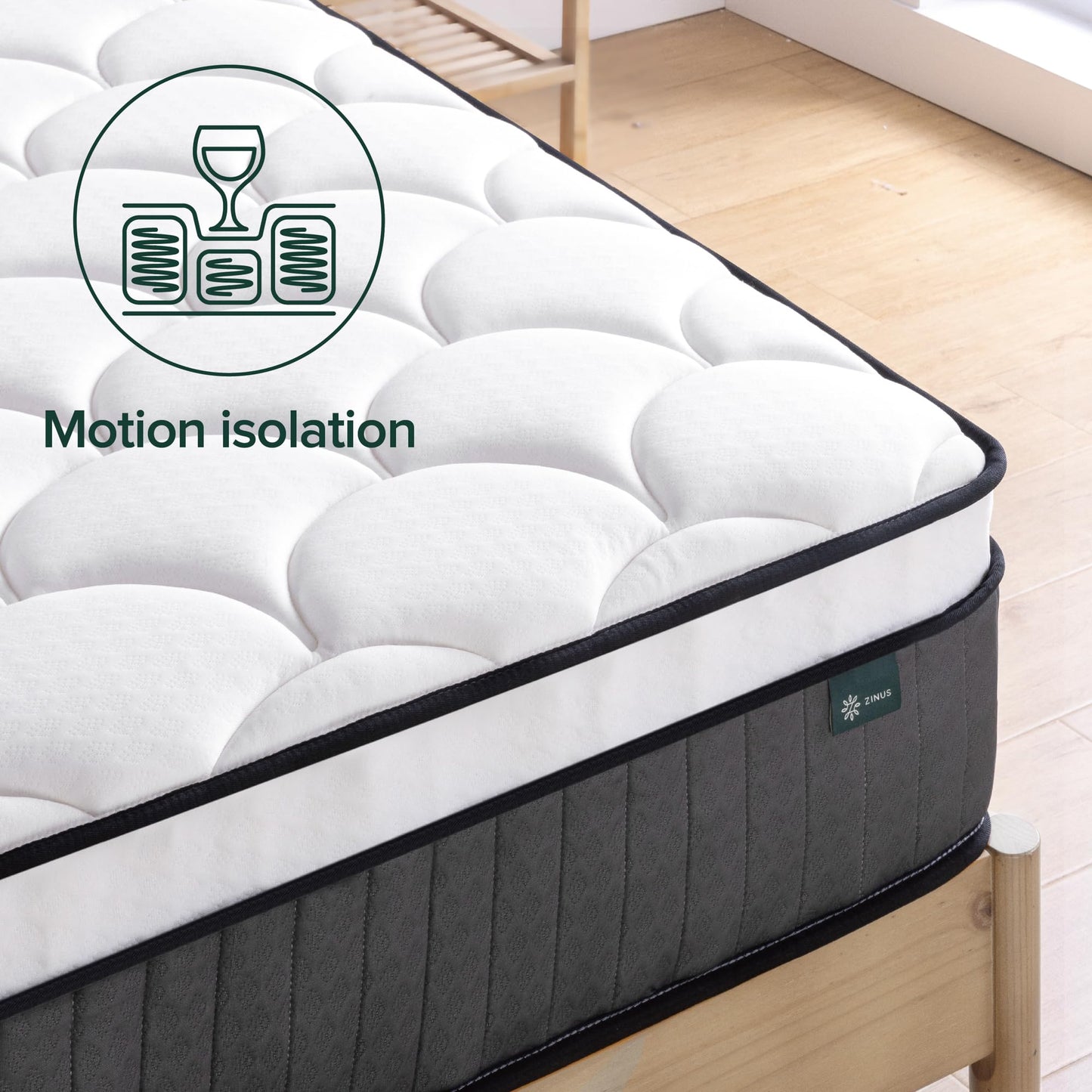 Zinus Single Mattress - Pocket Spring & Memory Foam Mattress - 90x190cm/3x6.2ft - Height 25cm/10in - Medium Firmness - Skin-friendly Hybrid Mattress -