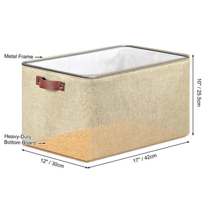 Syeeiex Large Storage Baskets for Shelves with Leather Handle, 3 Pack Fabric Stoarge baskets for Organizing Home, Toys, Office, Clothes (Natural)