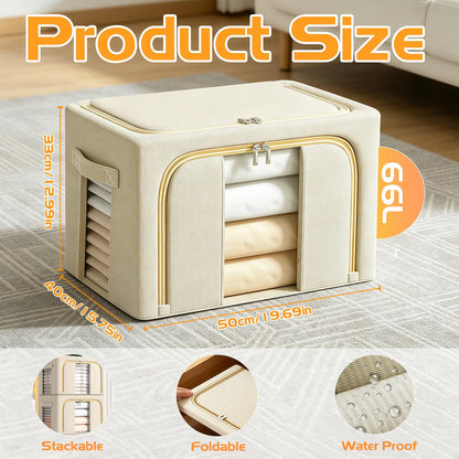 Resszo 4 Pack Clothes Storage Bags, 24L Foldable Clothes Storage Boxes with Lids
