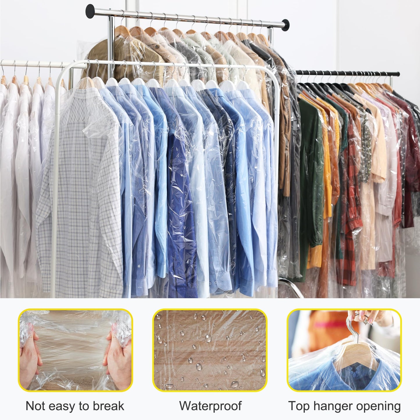 WeeGoo 50 Pcs Plastic Clothes Bag, 60x180 cm, Clear