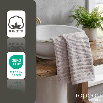Rapport Home 2-Pack Linear Hand Towels | 50x85cm 100% Cotton 500GSM | Absorbent & Soft Bathroom Towel Set | Oeko-Tex Certified | Dove Grey
