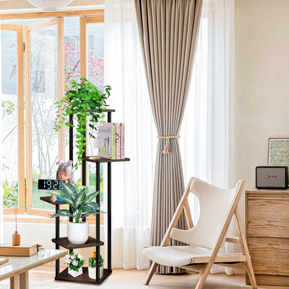 VASZOLA 5 Tier Wood Tall Plant Stand, Metal Rack with Multiple Flower Pot Holder Shelves, Planter Shelf Display Rack Storage Organizer for Balcony