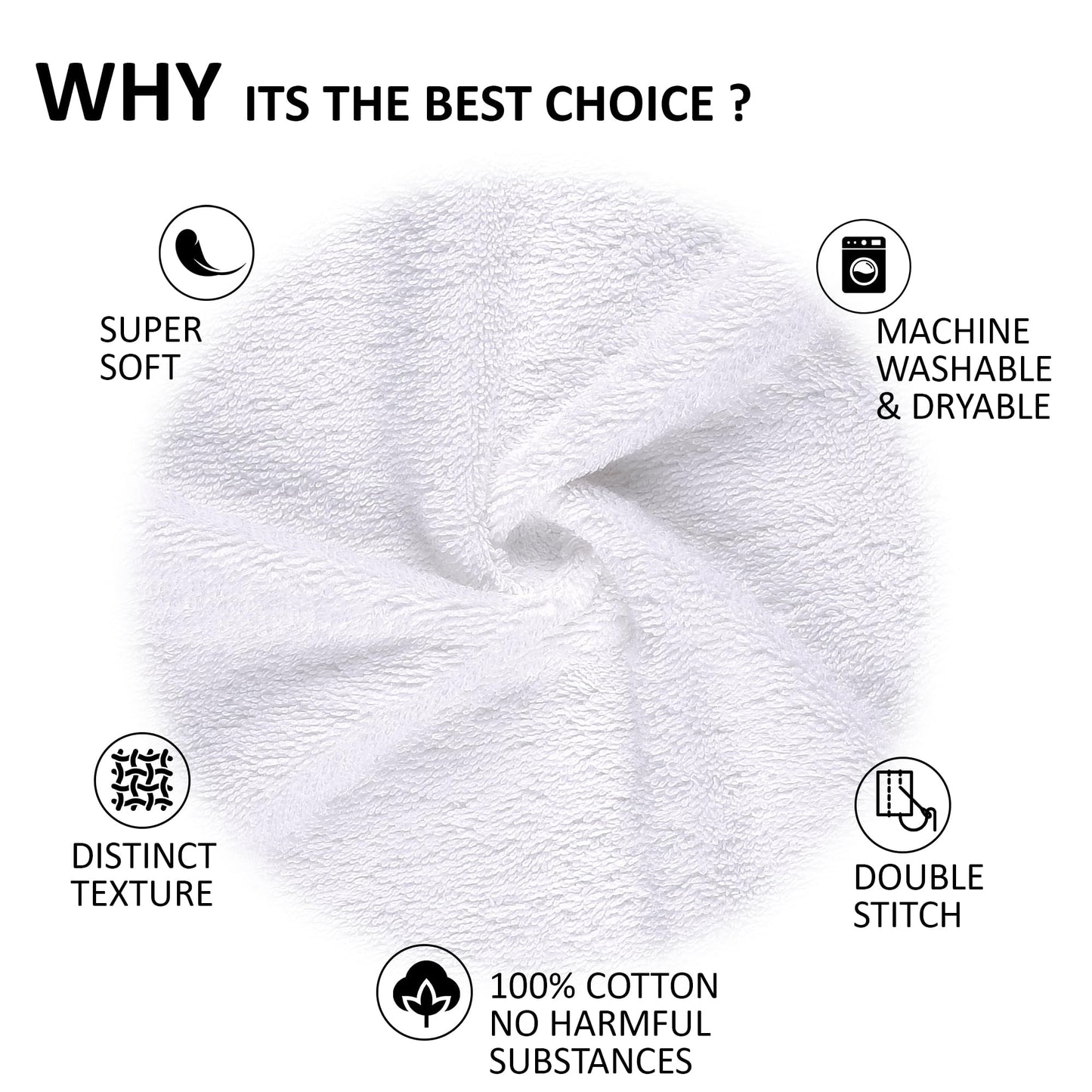 Quick-Dry 4 Pieces White Hand Towels - Highly Absorbent 100% Turkish Cotton - Perfect Lightweight Towel for Bathroom, Kitchen, Guests, Pool, Gym