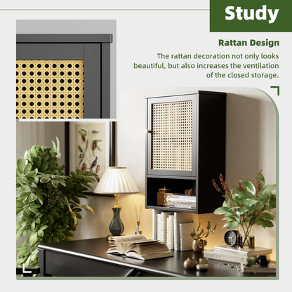 vovala Bathroom Wall Cabinet, Bamboo Over-The-Toilet Storage Organizer with Rattan Doors and Adjustable Shelf