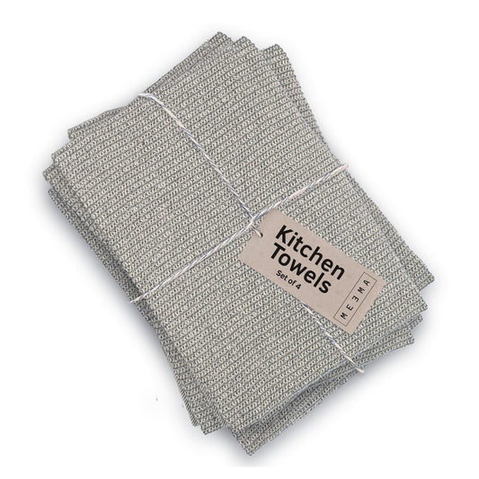MEEMA Kitchen Towels and Dishcloths Sets of 4 | Large 18 x 28 Inch | Upcycled Cotton Tea Towels for Kitchen | Super Absorbent Cotton | Charcoal | Hand