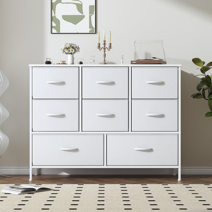 Feonase Chest of Drawers,Bedroom Dresser with 8 Fabric Drawers, Metal Frame & MDF Wood Top, Adjustable Feet, Storage Organizer Unit for Bedroom