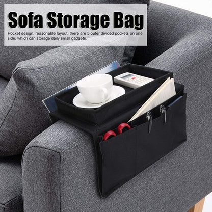 Ejoyous Sofa Armrest Organizer, 4 Pockets Couch Bag for TV Remote Control, Oxford Cloth Armchair Storage with Cup Holder Tray (Black)