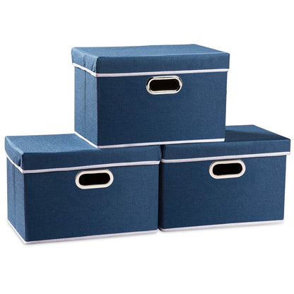 Prandom Storage Boxes with Lids,Collapsible Linen Fabric Storage Box,Decorative Bins,Really Useful Box,Clothing Storage,Stackable,38x25x25cm,Royal