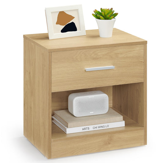 VASAGLE Bedside Table with Drawer, Handle, Open Compartment, for Bedroom, Living Room, Straw Yellow LET619Y70