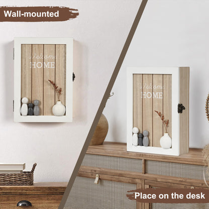 Optyuwah Wooden Key Cabinet with Dried Flowers Key Cabinet 6 Key Hooks Key Rack Wall Decoration L for Entrance, Hallway, Office Key Holder L White