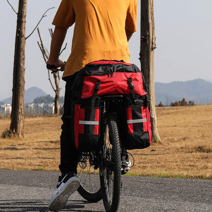PELLOR 70L Waterproof 3 in 1 MTB Bike Rear Bicycle Pannier Bags Bike Rack Bag with Rain Cover (Red)