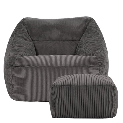 icon Natalia Cord Bean Bag Chair & Footstool with Filling Included, Grey