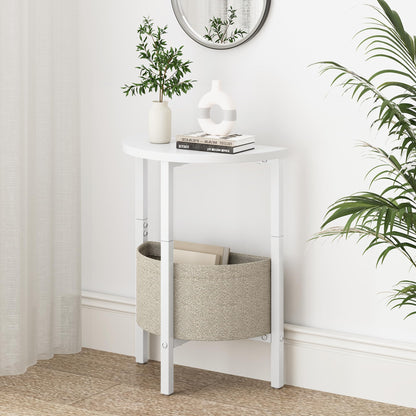 Vagusicc Side Table, Round End Table with Fabric Basket, Small Coffee Table, Set of 2 Half Moon Entry Table, Accent Table Bedside Table