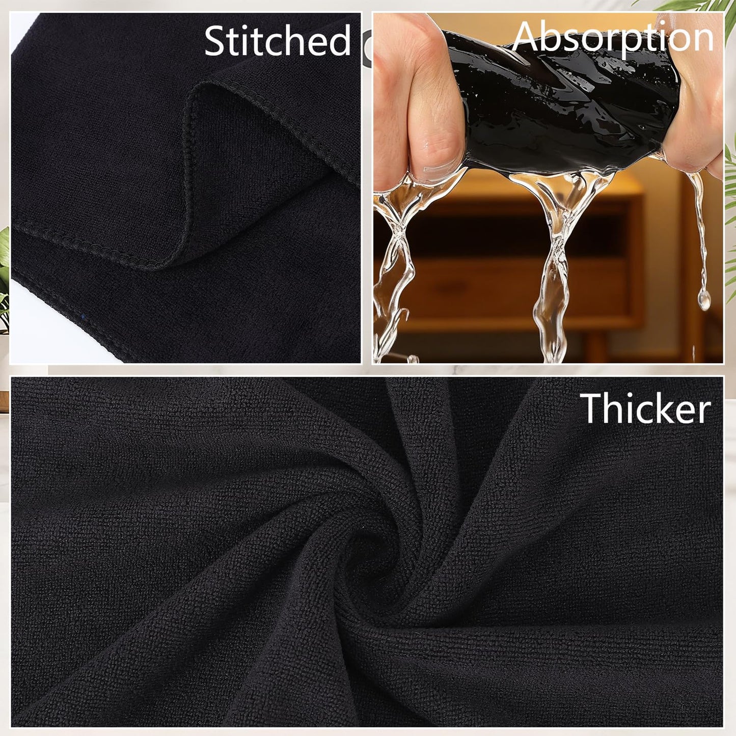 saerryor 2 Pack Black Salon Towel, Microfibre Hair Salon Towels 50x100cm