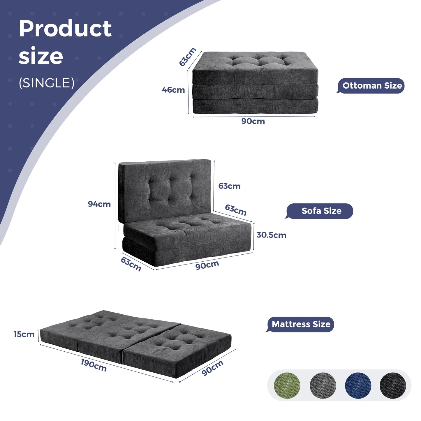 MAXYOYO Folding Mattress Chenille Fabric 15cm, Sofa Bed for Guest
