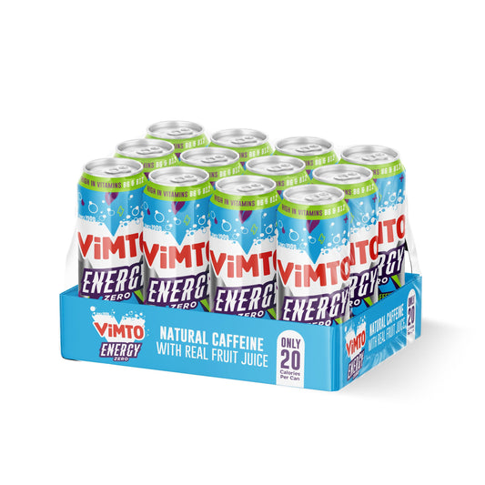 Vimto Original Energy Drink 500ml Cans (12 Pack) ? No Added Sugar, Real Fruit Juice, Natural Caffeine & B Vitamins ? Fruity Prime Energy Boost,