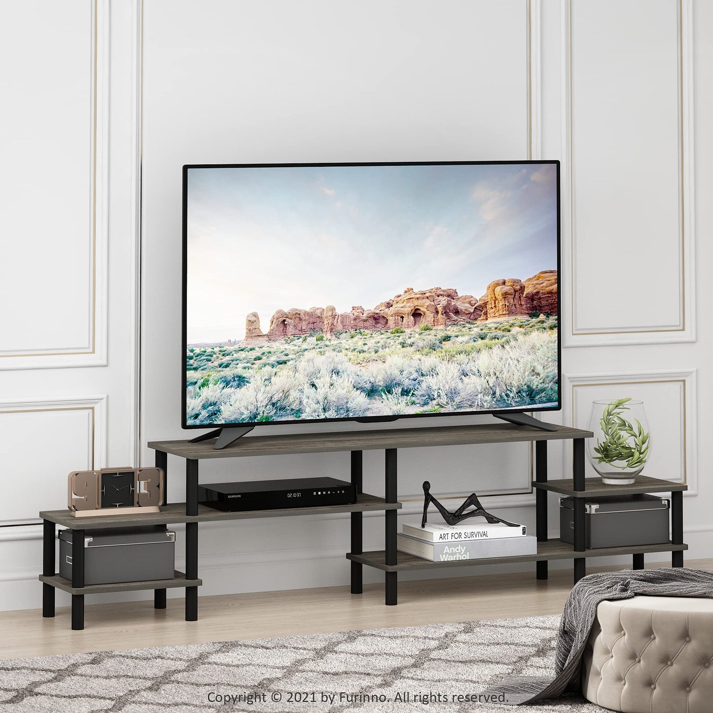 Furinno TURN-N-TUBE TV Stand, Grand Entertainment Center, TV Console for TV up to 55 Inch, for Living Room, Bedroom, French Oak