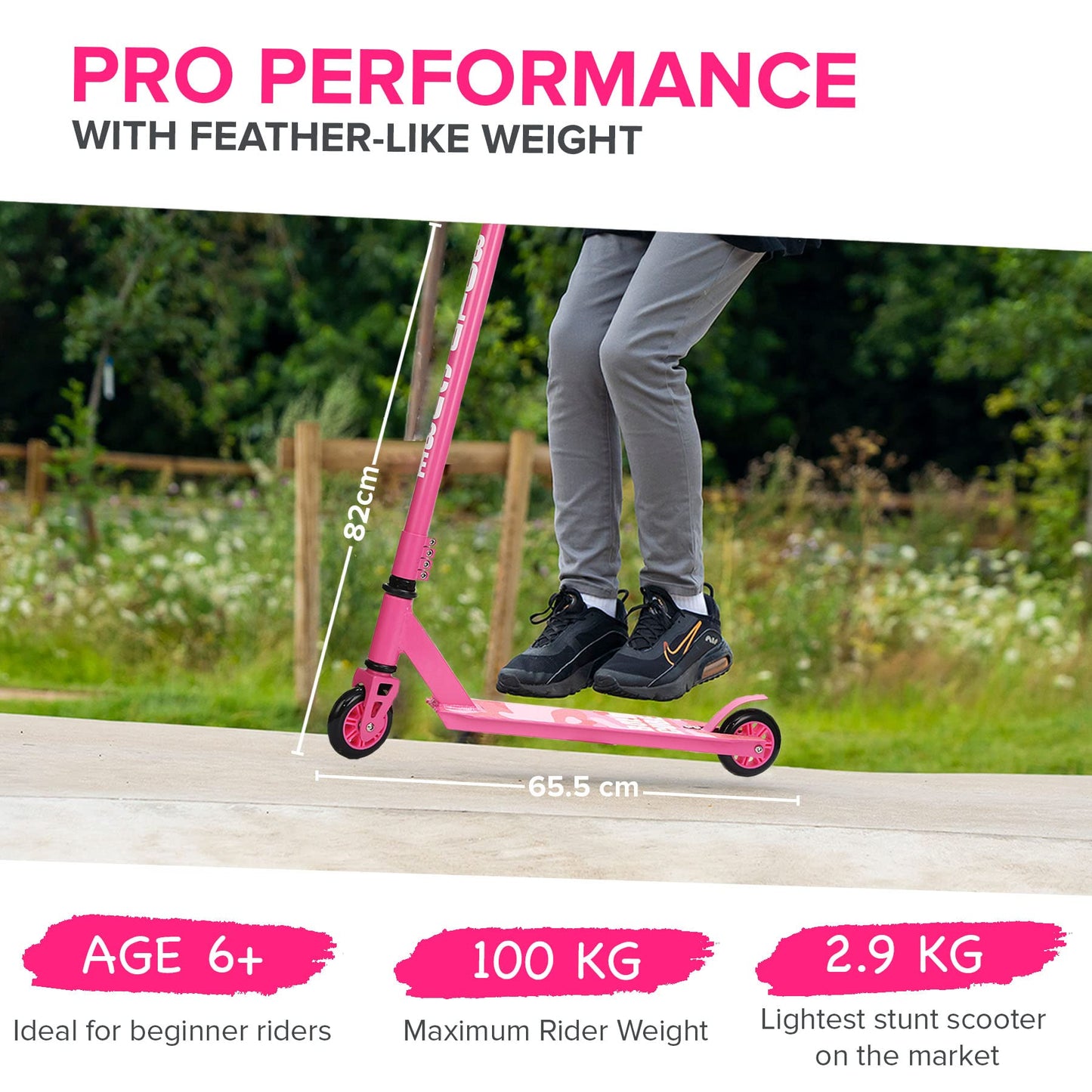 BOLDCUBE Stunt Scooter Pink for Kids Ages 6-12 8-12 Years | Freestyle Pro 360? | Aluminium Deck | ABEC 7 | Micro Crystalized Deck