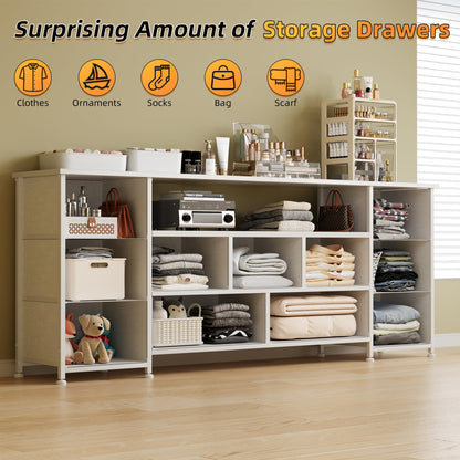 VERMESS 63" Tv Cabinet, Dresser for Bedroom with 11 Fabric Drawers, TV Stand with Power Socket for TVs up to 70", TV Units for Living Room, Bedroom