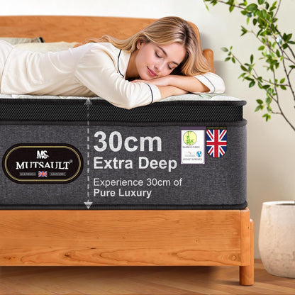 Mutsault Orthopaedic Single Mattress 3FT for Back Pain Relief, Luxe Euro Top Hybrid 7-Zone Pocket Sprung Mattress with Cooling Gel Memory Foam &