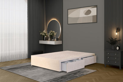 Bed Centre Flexby Divan Bed Base Only with 2 Drawers (Same Side), No Headboard - Available in 3FT, 4FT, 5FT & 6FT (3FT Single, Plush Ivory Fabric)