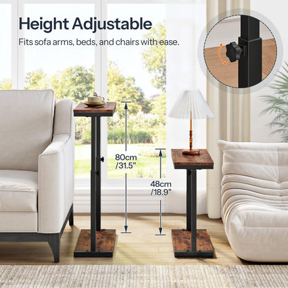 HOOBRO Narrow Side Table, 48-80 cm Height Adjustment, 2-Tier Slim Sofa End Table, Bedside Table, Couch Table for Small Spaces, Living Room, Bedroom