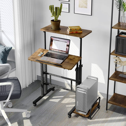 Dripex Standing Desk, Height Adjustable Rolling Desk with Tilting Table Top, Sit-Stand Workstation with Wheels, 60 x 60 cm, laptop Table