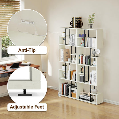 Manora White Bookcase 4 Tier Narrow Bookcase Room Divider Shelves