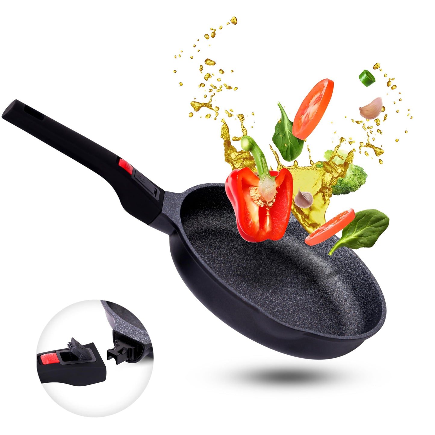 INTIGNIS Frying Pan Non Stick with Removable Handle | Scratch Resistant & Durable | Induction Ready with Stainless Steel Base | Chemical Free Ceramic