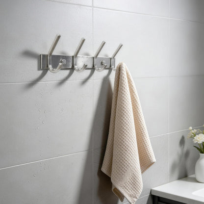 HONSKY Wall Coat Rack, 17.5cm Towel Rack, Painted Metal Wall Coat Hanger with 4 Double Hooks (8 Single Hooks),for Hanging Coat, Hat, Bag, Towel