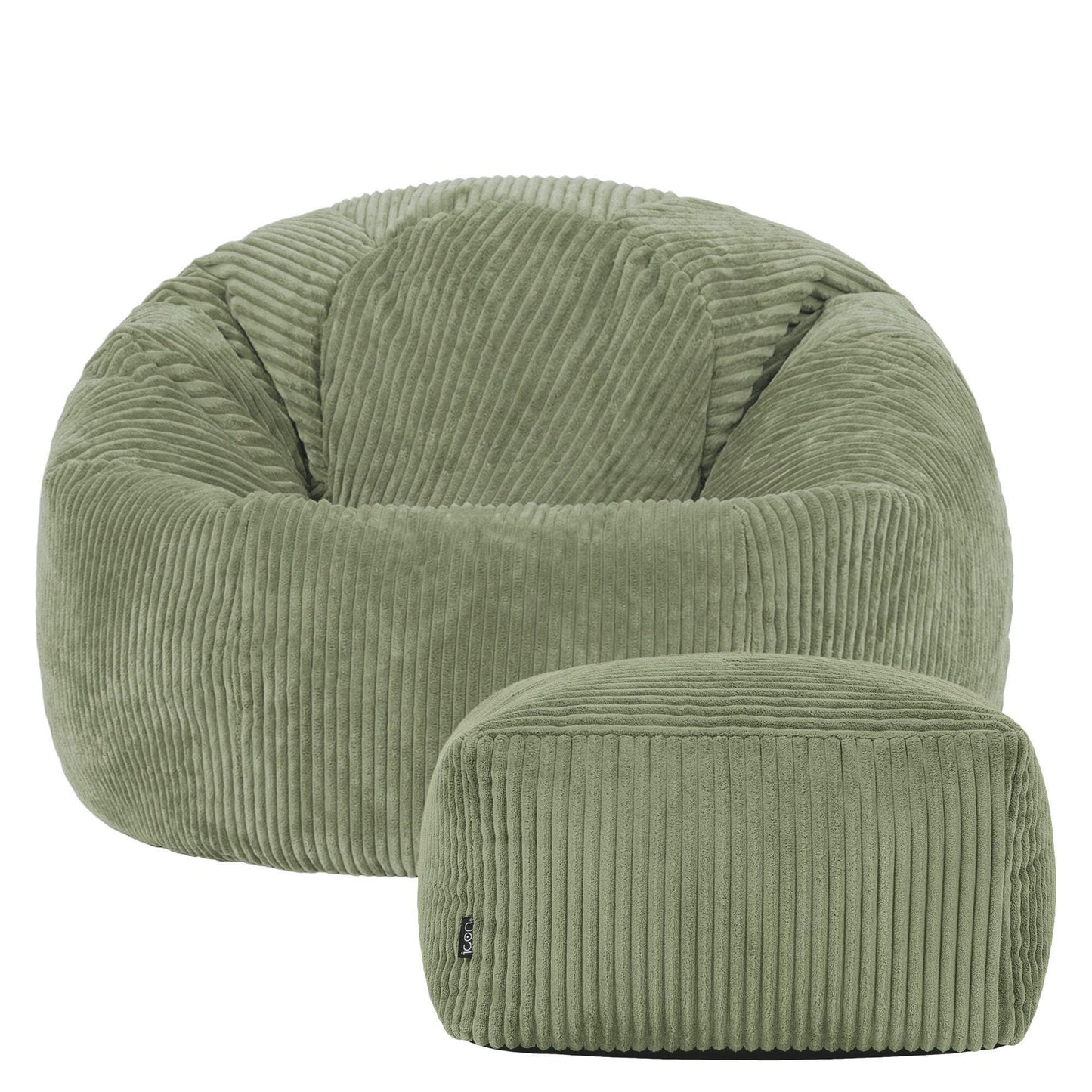 icon Kingston Cord Bean Bag & Footstool with Filling Included, Green