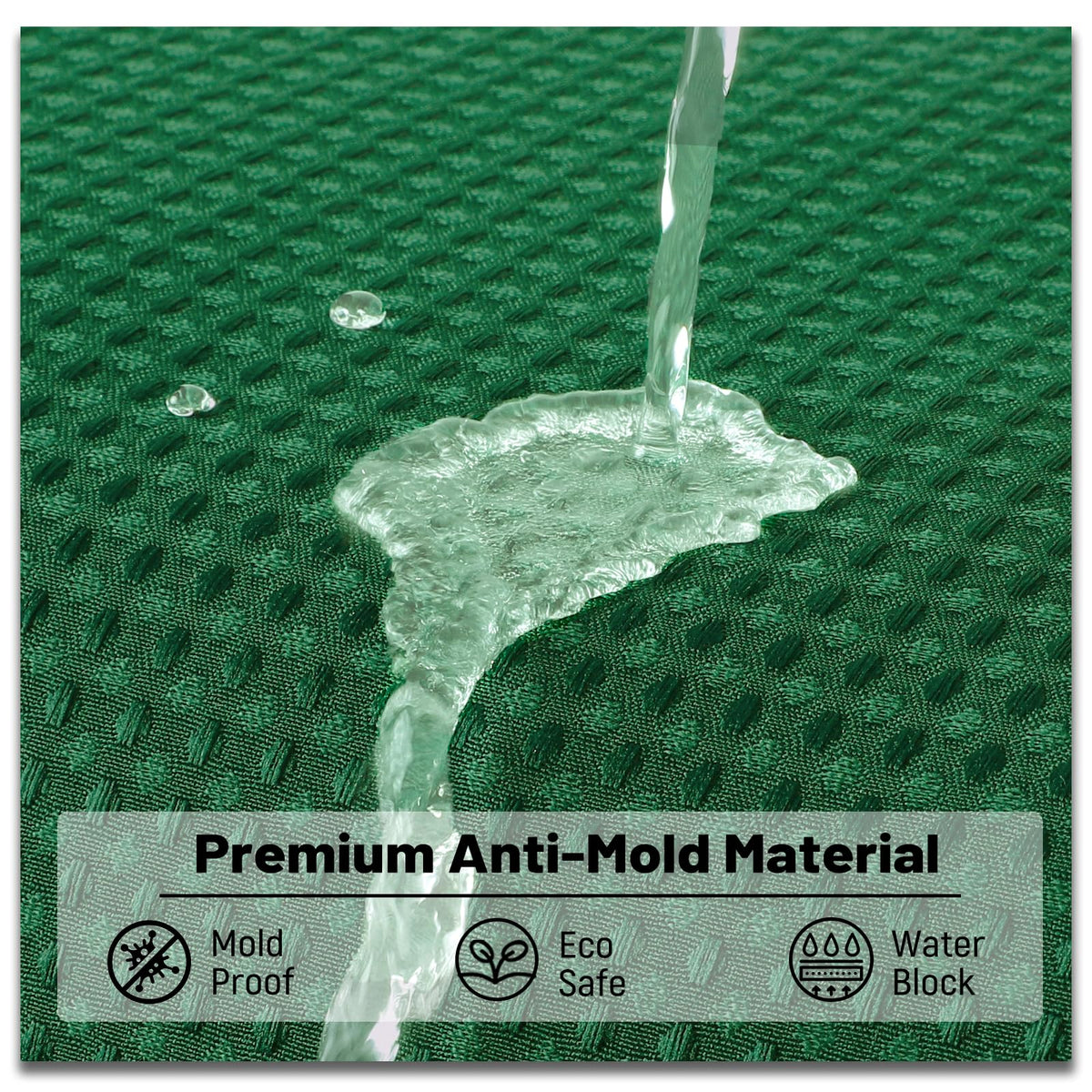 BTTN Waffle Weighted Shower Curtain, Waterproof, 182x182cm, Emerald Green