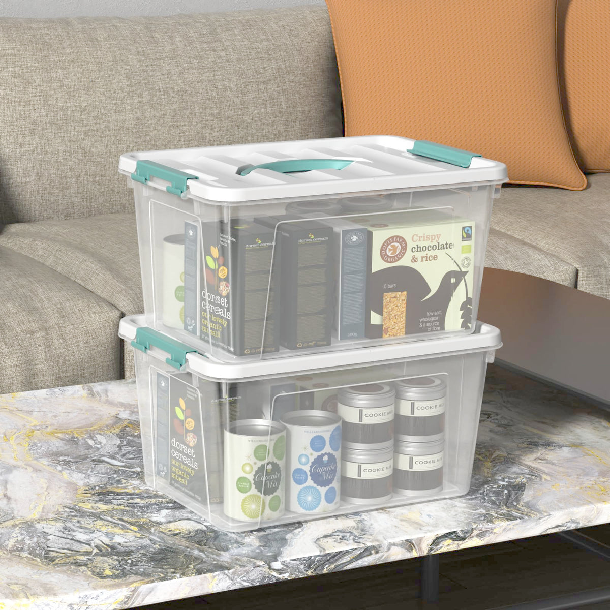 Ysmiltion 6 Litres Clear Plastic Storage Boxes with Lids, 6 Packs, Green