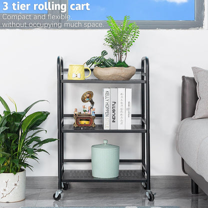 HDANI Serving Trolley,3-Tier Metal Trolley,Black,48x30x75cm Mesh