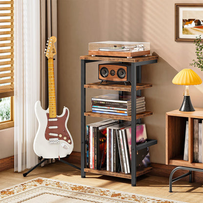 HOOBRO 4-Tier Record Player Stand, Vinyl Record Storage, Side Table, Turntable Stand for Audio Equipment, AV Media Stand for Living Room, Bedroom