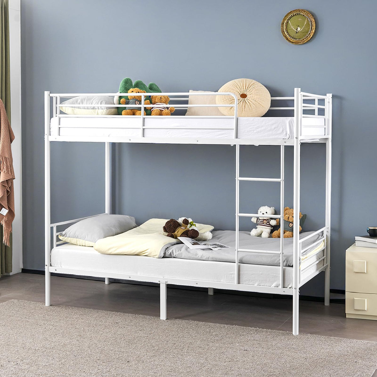 Bonnlo Metal Bunk Bed, Single over Single Loft Bed Frame with Ladder and Safety Guardrail